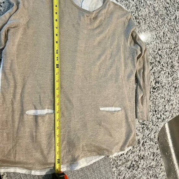 SARTORIAL SARACENA ANTHROPOLOGIE 100%LINEN BLOUSE SZ M TAN WHITE MADE IN ITALY - Picture 6 of 16